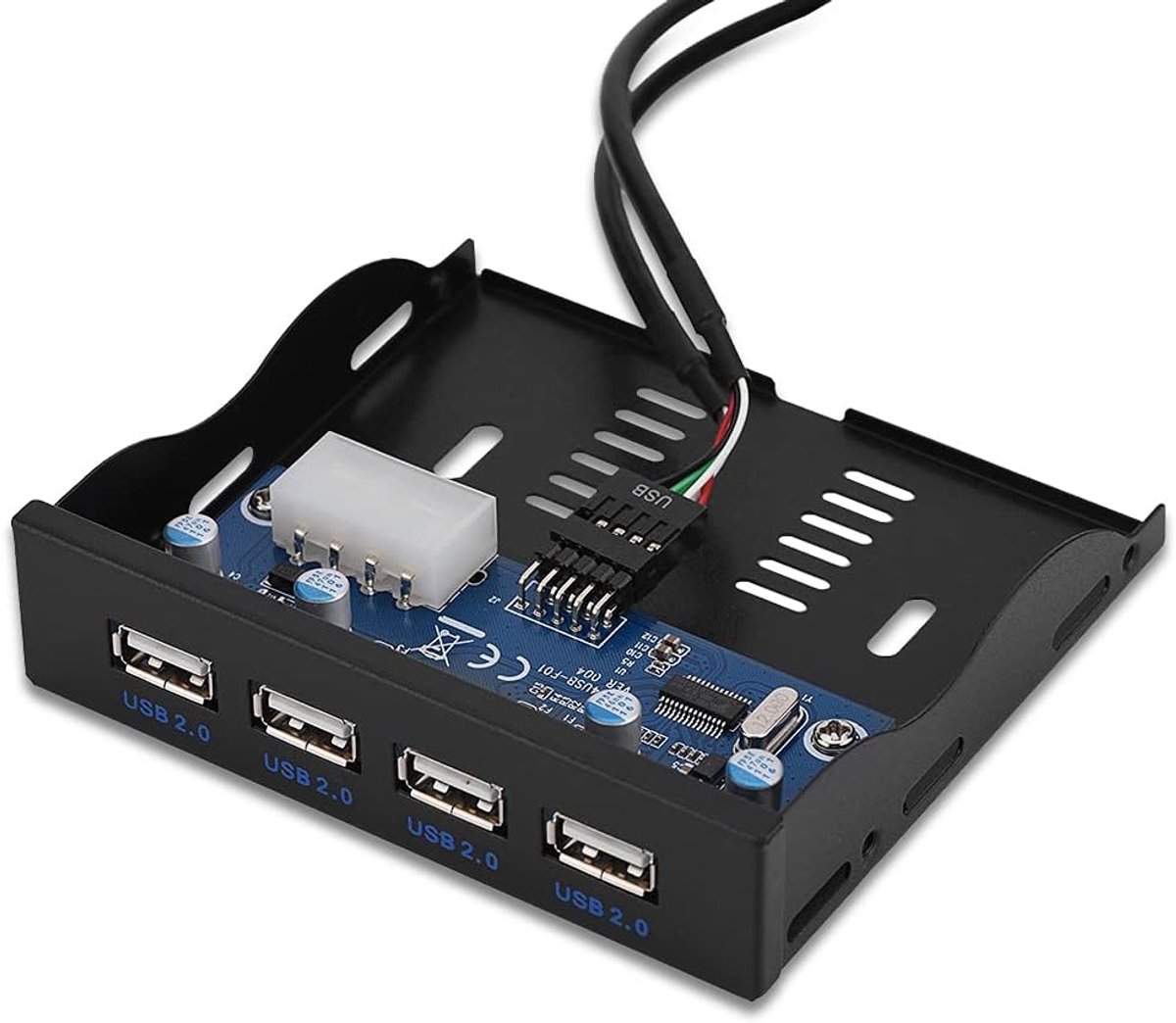 SnelShoppen - USB 2.0 Frontpaneel met 4 Poorten - 3,5 Inch Metaal Interface - 9-Pins HUB Voor Computer - Hoge Overdrachtsnelheid - Zwart