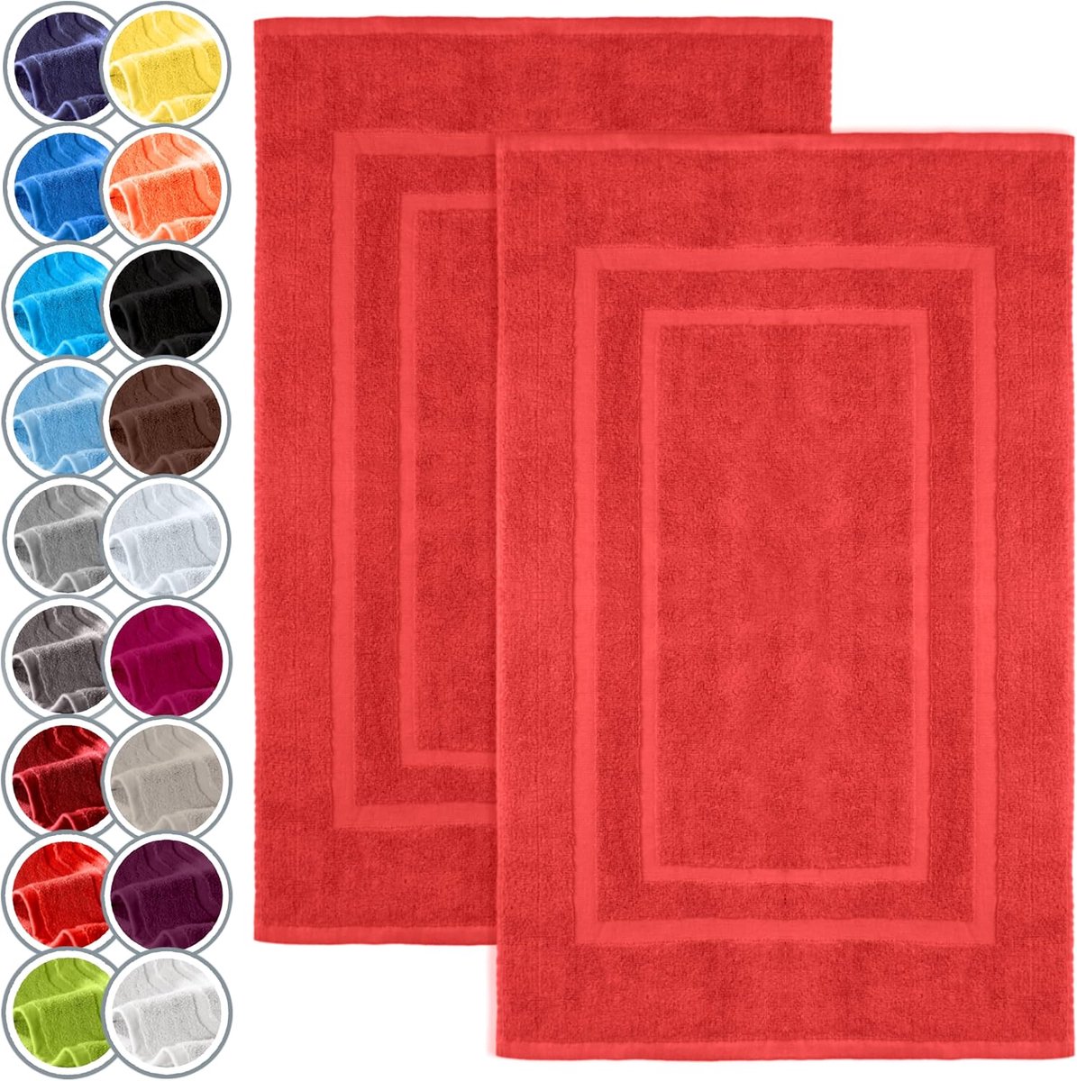 SnelShoppen - Set van 2 Badmatten van Zachte Badstof, 100% Katoen, 50x80cm, Rood, Premium Kwaliteit, Absorberend, Voor Badkamer, Douche, Luxe