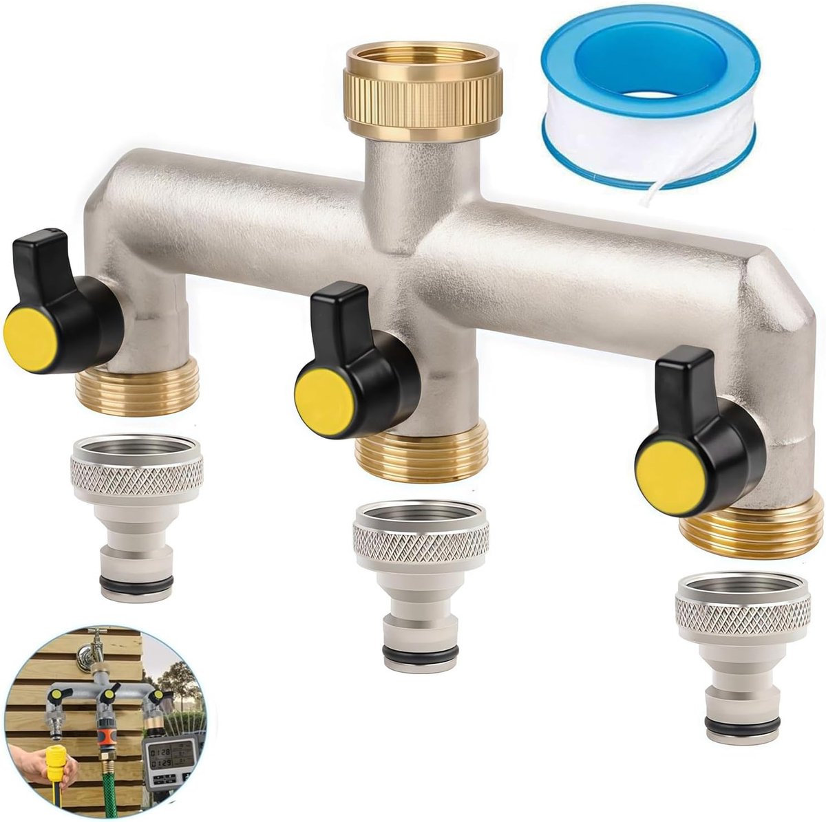 2 Weg Verdelers 3/4 Inch - Messing - Met On/Off Ventielen - Ideaal voor Tuinslangen - ShopVlot