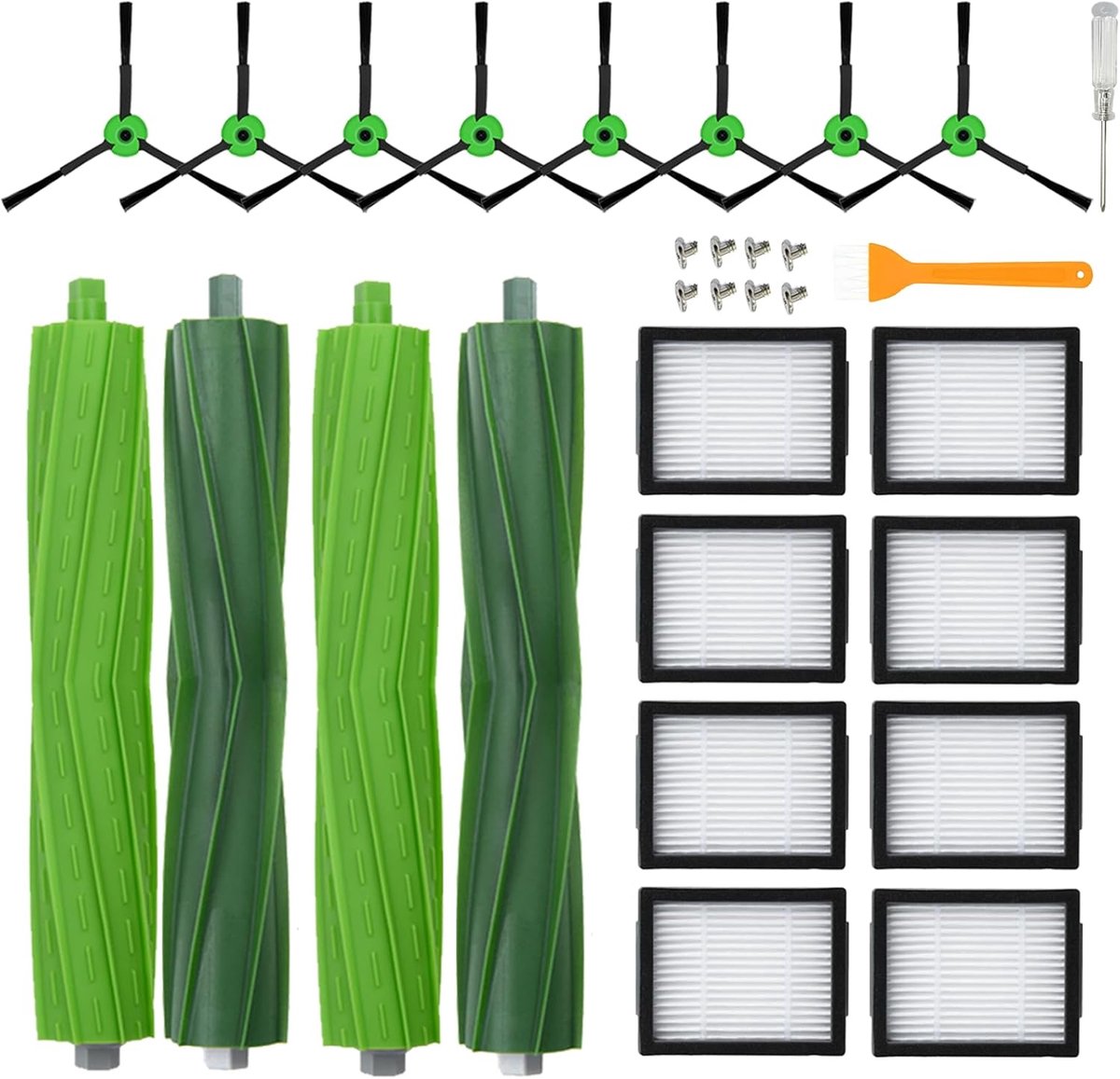 SnelShoppen - 20-delige vervangingsonderdelen voor iRobot Roomba E I J Series, 2 set rubber borstels, 8 filters, geschikt voor i7 i3 i5 i6 i8 j7 j8 E5
