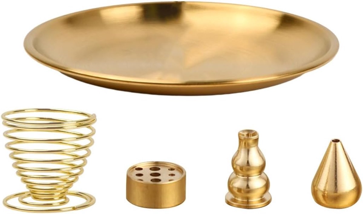 SnelShoppen - 5 in 1 Mini Wierookhouders Set van Messing - Wierookbrander en Asopvang voor Thuis en Kantoor - Elegante en Duurzame Wierookaccessoires
