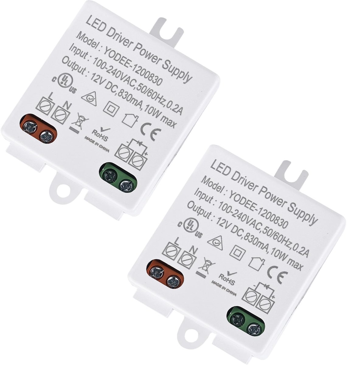 SnelShoppen - 2pcs 12V/DC 10W Mini LED Transformator, LED Driver 100-240V naar 12V DC, Constant Voltage Voedingsadapter voor 12V LED Lampen en Strips,