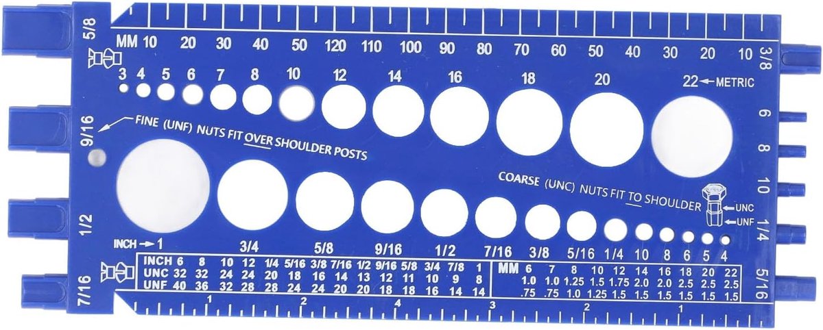 SnelShoppen - Nut Bolt en Draad Checker, Metrische en Imperiale Bouten Meter, Moeren Identificatie Gegevens, Wandgemonteerde Bout Moer Draad Gauge met