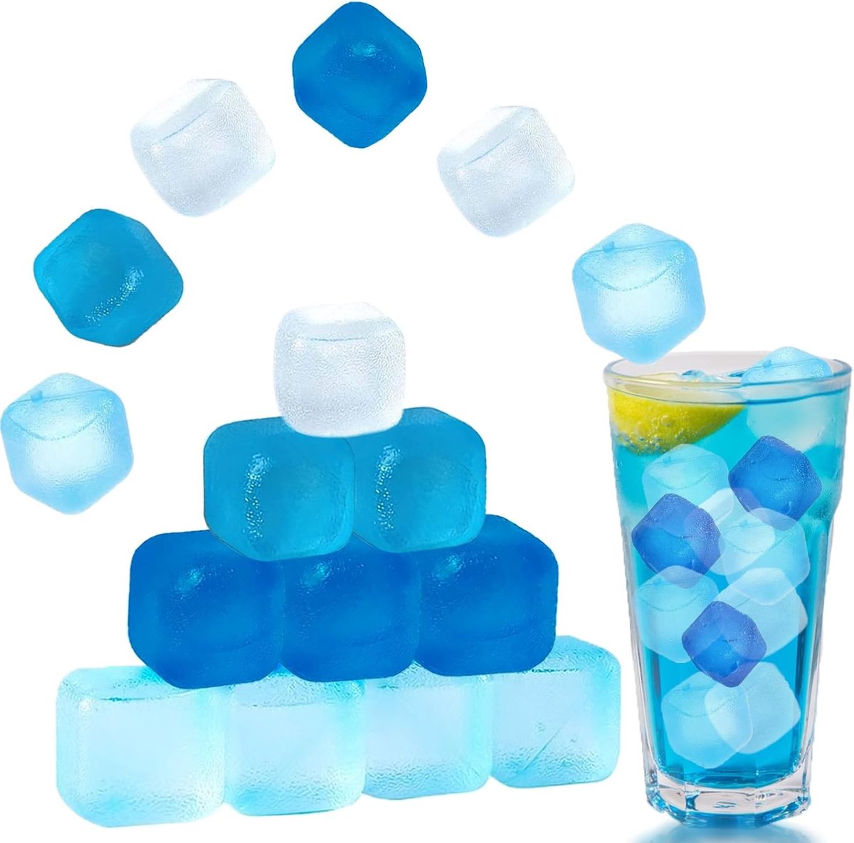 KEELYY Pack of 60 Reusable Ice Cubes, Plastic, BPA Free, Party Ice Cubes for Cooling Drinks, Ice Cubes, Reusable, Blue - ShopVlot