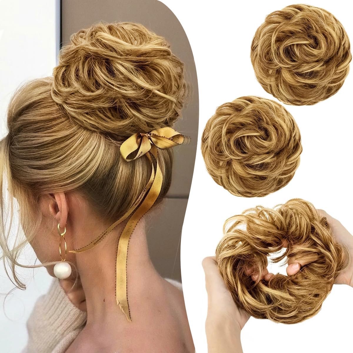 SnelShoppen - 2 Stuks Haarstuk met Elastische Band Grote Messy Bun Haarstukjes Krullend Haar Elastische Haarextensions voor Vrouwen Meisjes Paardensta