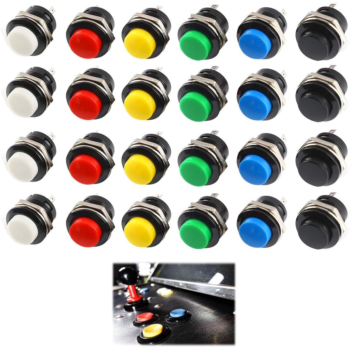 Mini momentary push button switch 16mm - set van 24 - robuuste constructie - ideaal voor auto en games - ShopVlot