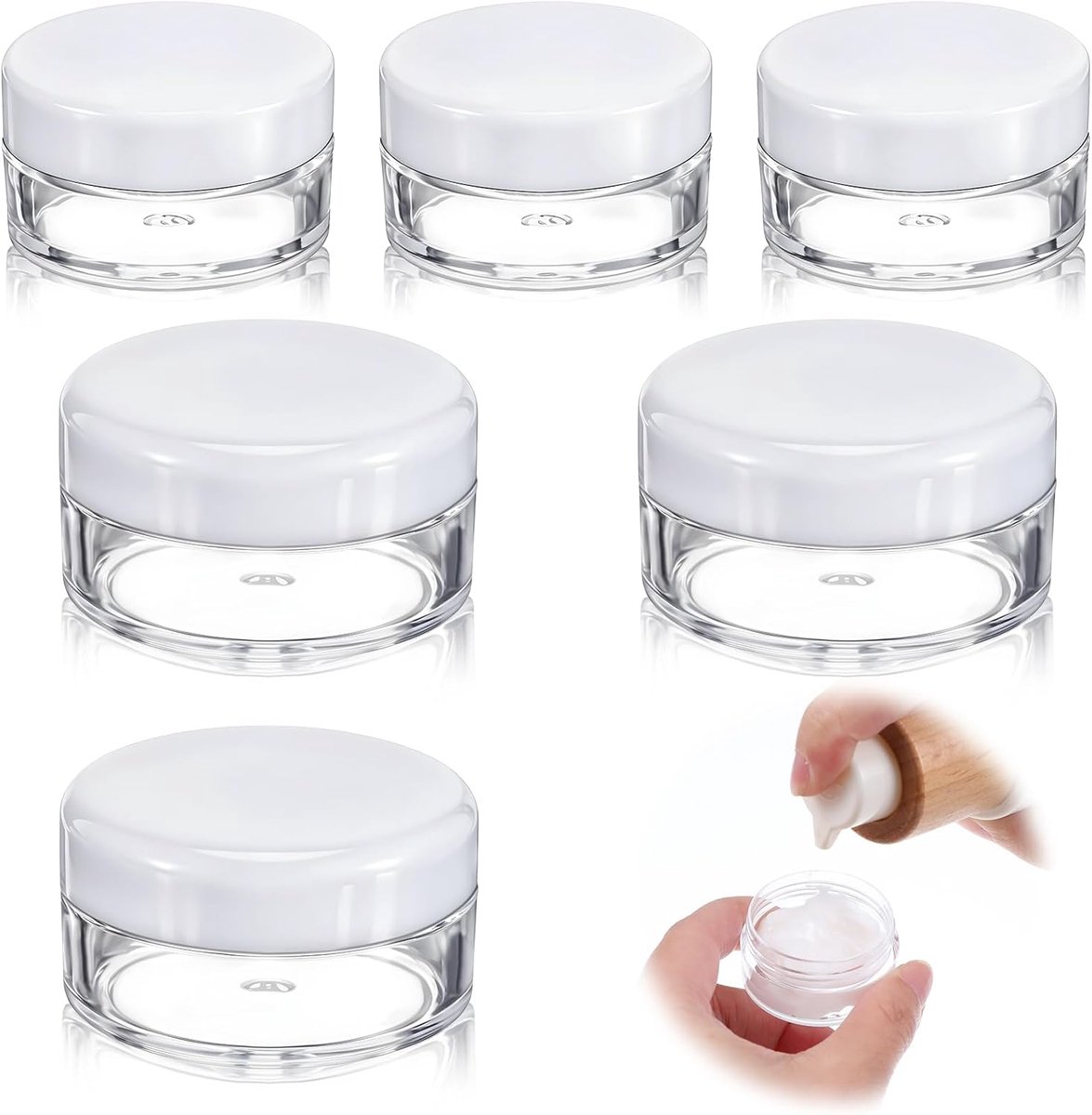 SnelShoppen - 6 Stuks Mini Reiskcontainers voor Crèmes, 3 Cosmetische Potjes 5g en 10g Levensmiddelbestendige Make-up Monsters met Deksel, Duidelijke