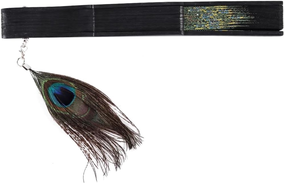 SnelShoppen - Elegante antieke bamboe handfan met pauwenpatroon - Uniek ontwerp, duurzame constructie, ideaal voor speciale gelegenheden, kunstzinnig