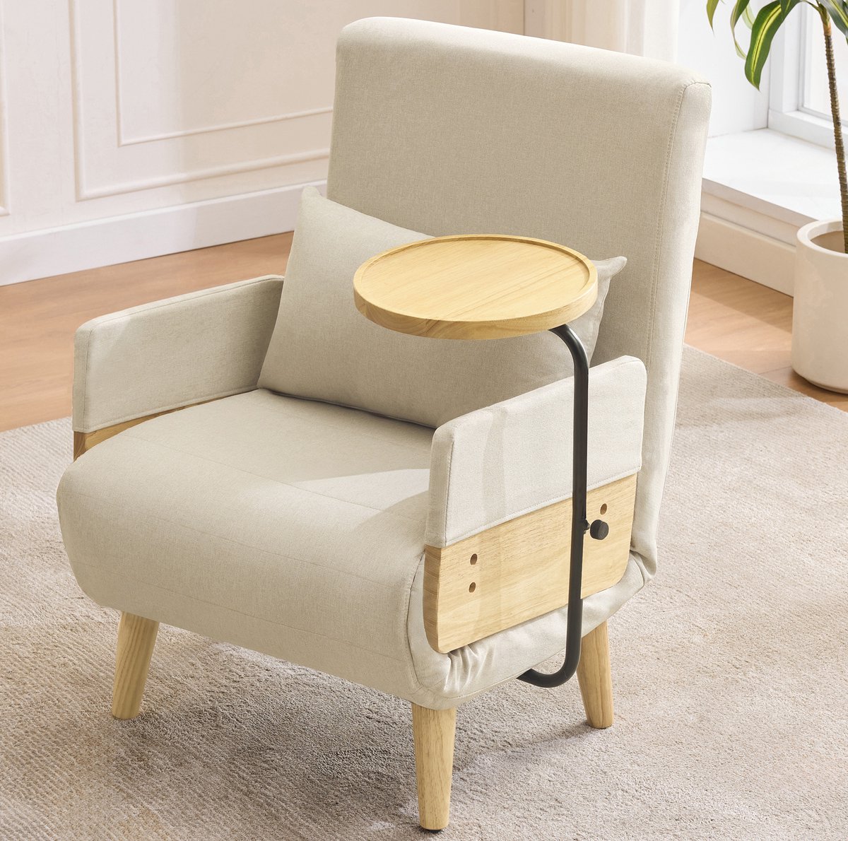 MODENUIT Fauteuil 1-Zits - Verstelbare Rugleuning - Woonkamer, Slaapkamer En Kantoor - Linnen - Beige