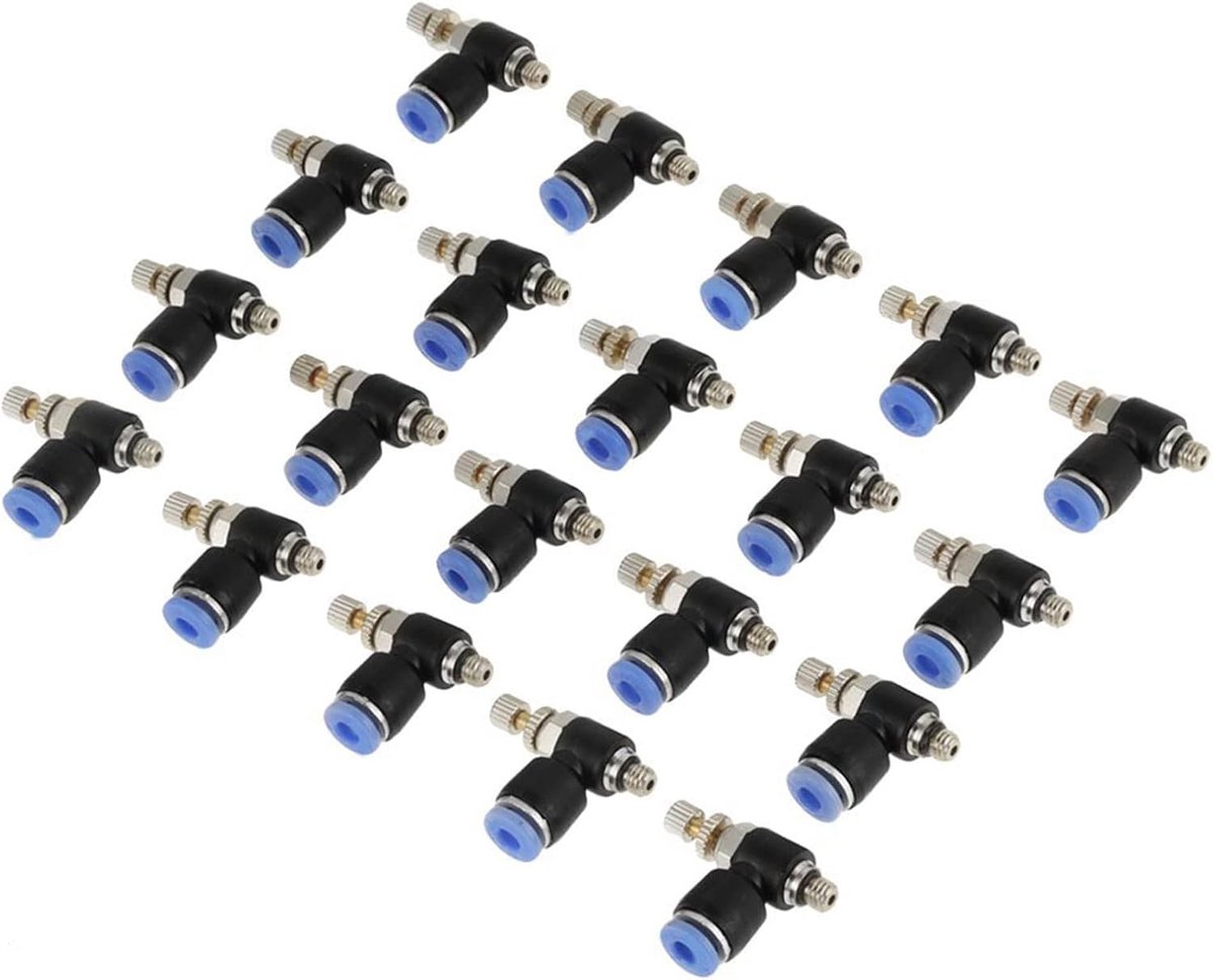 SnelShoppen - 20-stuks Pneumatische Luchtsnelheidsregelklep OD 4 Mm M5 Snelle Connector, Eenvoudige Installatie, Hoge Drukbestendige, 360° Rotatie, Le