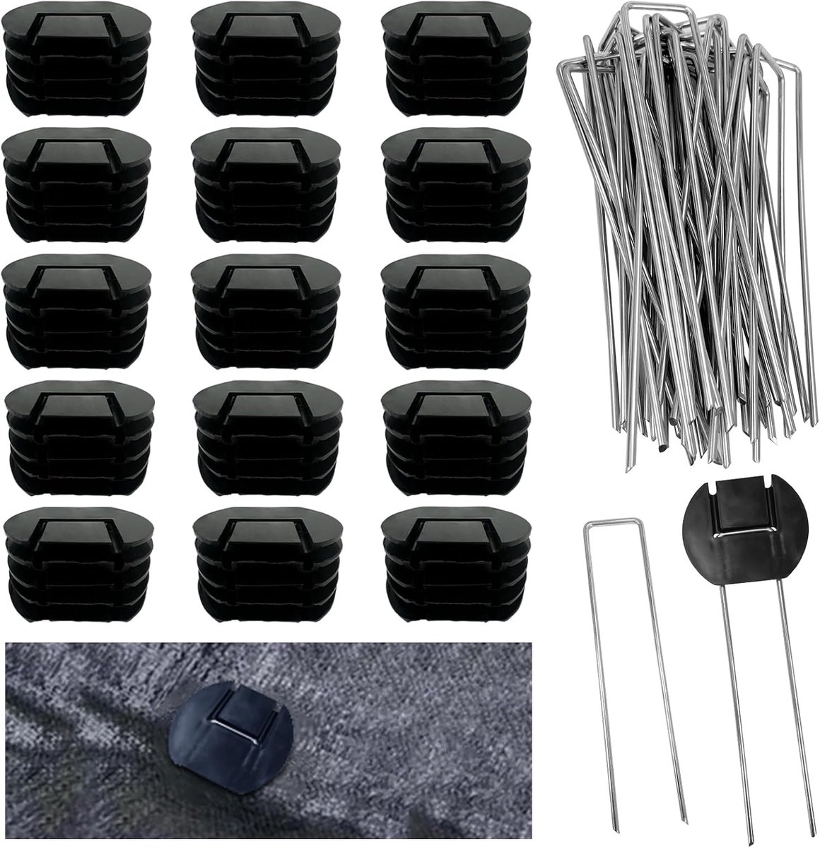 SnelShoppen - 30 x 15 cm Mulching Pegs Set met 30 Wasjes voor Bevestiging, U-Vorm voor Zware Tuin, Gegalvaniseerd Staal, Voor Tuinieren en Onkruidbest