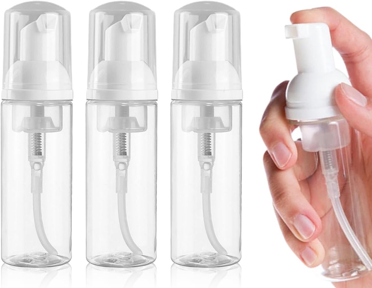 SnelShoppen - 3 Pcs Foam Dispenser 50ml - Transparante Mini Foam Pump Flacon - Herbruikbare Dispenser Fles voor Shampoo en Cosmetica - Compact en Idea