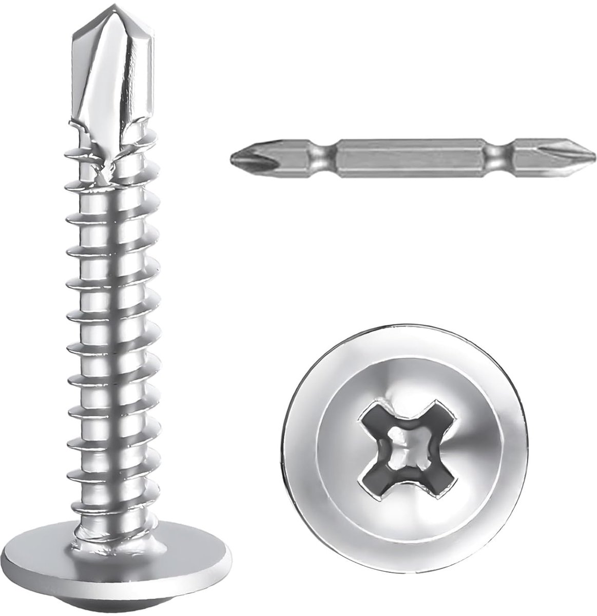 SnelShoppen - 50 Stuks Zelftappende Schroeven M4.2 x 50mm Platte Rondkop, Metalen Schroeven van 410 RVS, Inclusief Schroevendraaier Bit, Voor Staal, D