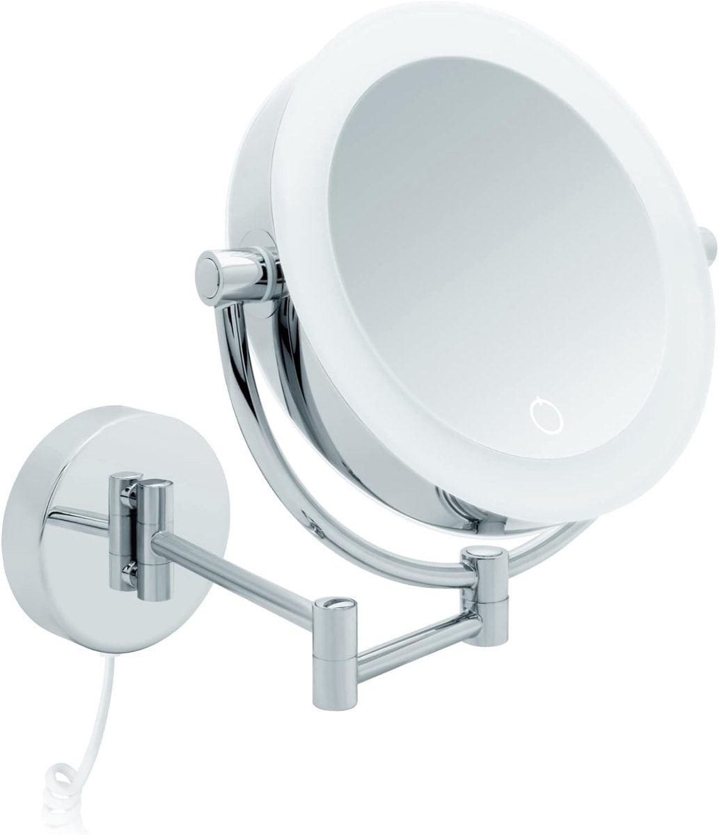 Cosmeticaspiegel - Zilver - 27 x 28 x 8 cm - LED Vergrotingsspiegel met Wandmontage en Dimmerfunctie - Voor Make-up en Verzorging