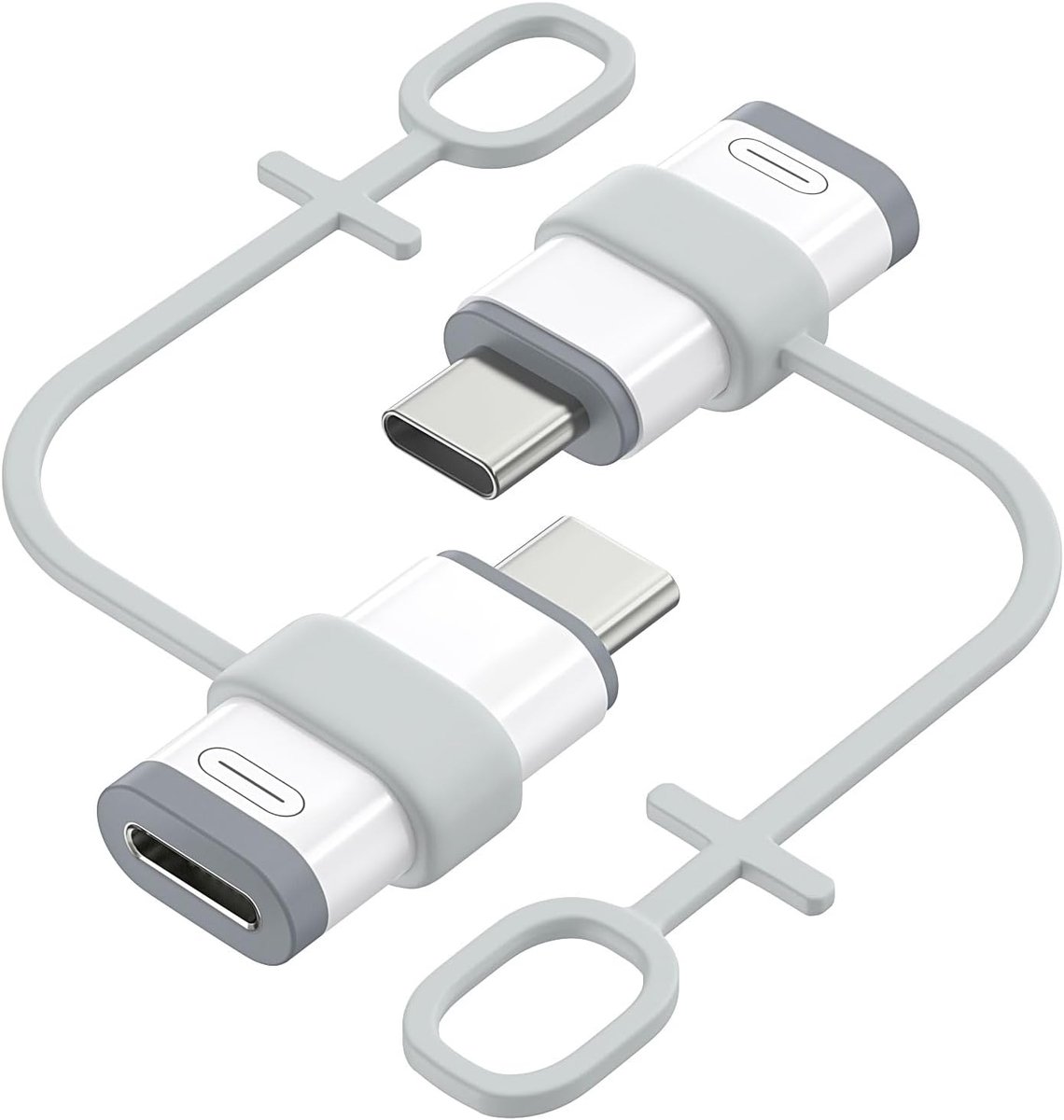 SnelShoppen - 2 Pack Lightning naar USB C Adapter voor iPhone, iPad, Galaxy - Opladen/Data Synchronisatie - Inclusief Silicone Anti-Verlies Koorden -