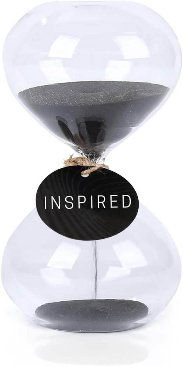 SnelShoppen - Handgemaakte Zandloper 60 Minuten - Kleurrijke Puf met Inspirerende Glas voor Thuis, Kantoor, Bureau Decoratie (Zwart)