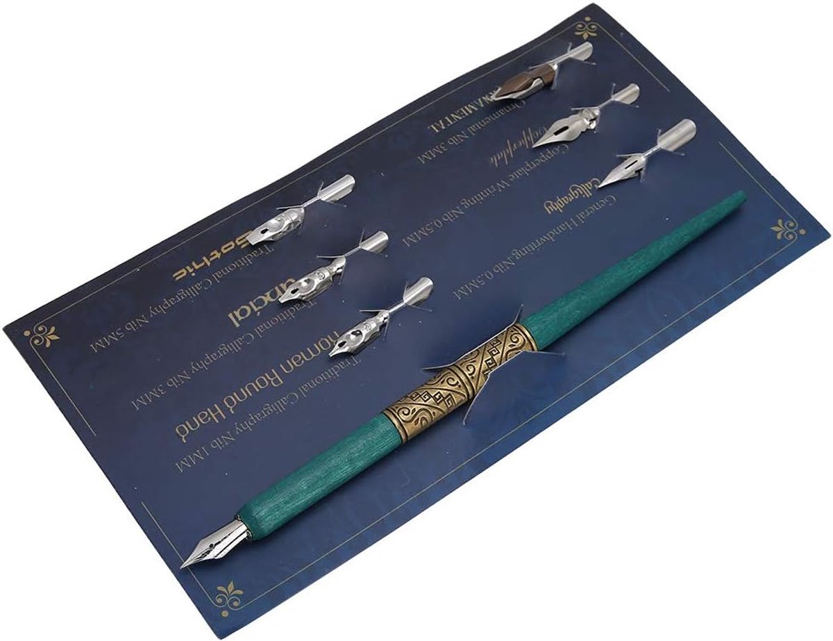 SnelShoppen - 6-delige Nibset, Kroonpen Set, Ergonomische Engelse Calligrafie Pen Set, Comfortabel, Glad Schrijven, Slijtvast, Blauw
