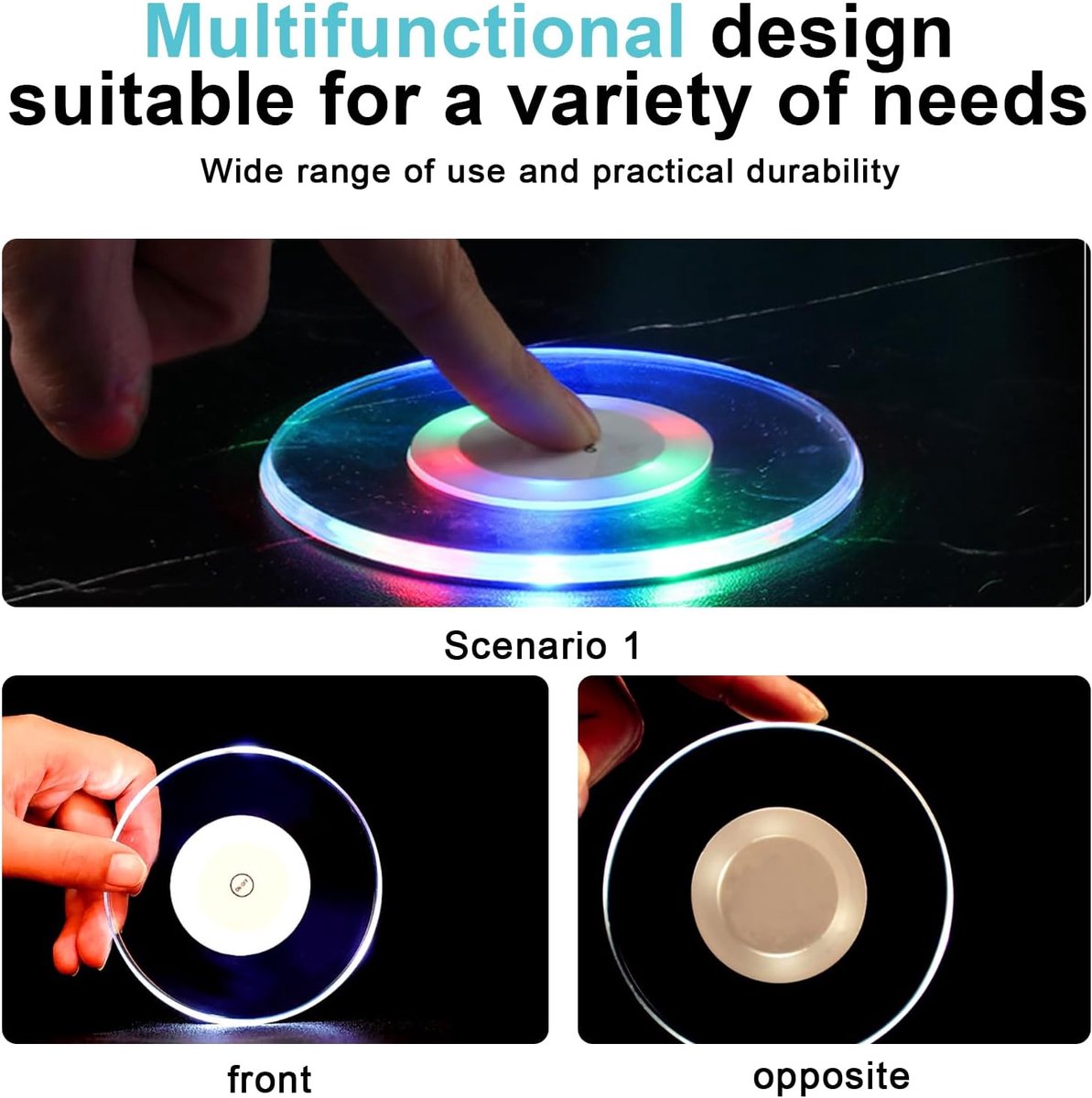 GBKDQQ LED Coasters, 12 Pieces, Acrylic, 7 Colours, Round, 3 Lighting Modes, Illuminated for Drinks, Party, Wedding - ShopVlot