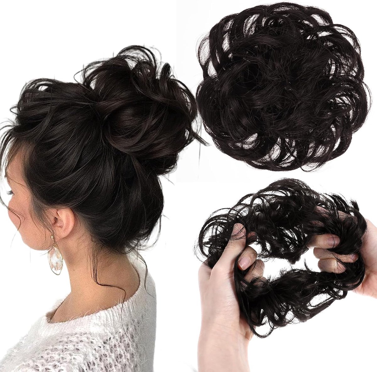 Haarstuk Messy Bun - Grote Krullende Scrunchie - Echte Haar - Voor Volumineuze Updo's - ShopVlot