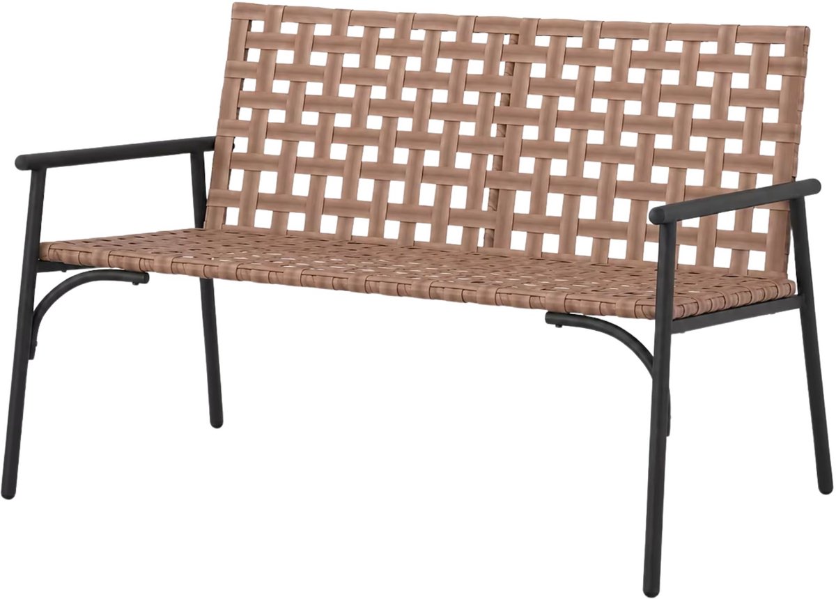 Tuinbank 2-Zits Zwart/Bruin – 110,5 x 79 x 75,5 cm - 150 kg Draagvermogen - - - Poly Rattan Buitenbank Weerbestendig