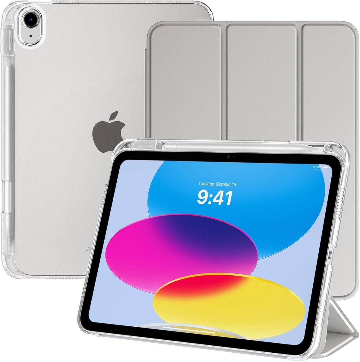 SnelShoppen - TiMOVO Hoesje voor iPad A16 11e Gen 11"/10e Gen 10,9" - Zilver - Slanke Standaardhoes met Pencilhouder en Doorshijnende Achterkant - Ond