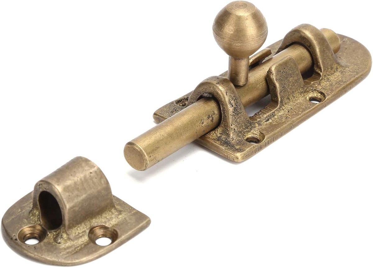 SnelShoppen - Vintage Messing Deursluiting Schuifslot - Antieke Hardware voor Deuren en Vensters, Decoratief en Functioneel, 1 Stuk, Koperkleurig