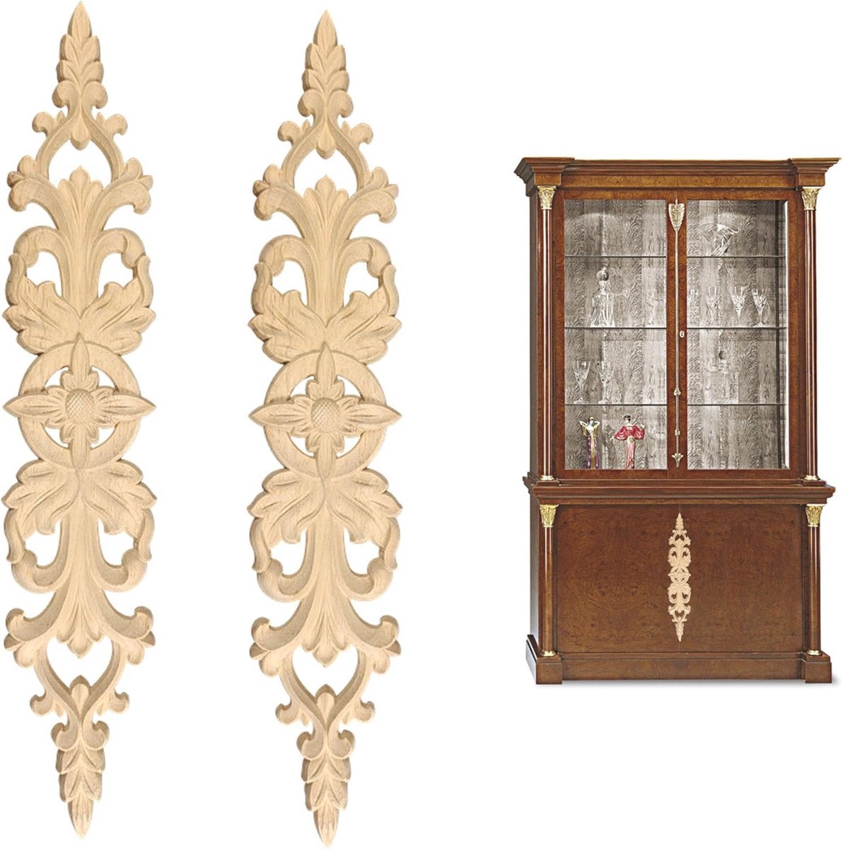SnelShoppen - Set van 2 Decoratieve Houten Lijsten - Muurbevestigbaar voor Wanden, Deuren, Kasten, Ramen, Spiegels, Haarden - Klassiek Europees Design