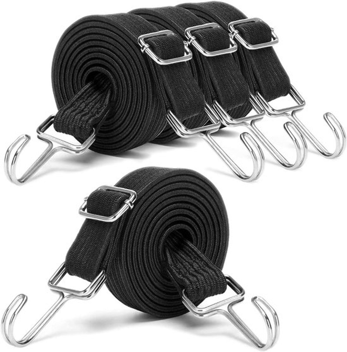 Verstelbare spanbanden met haak - 4 stuks, 1M rubberen elastische band voor bagage, fiets en motorgebruik