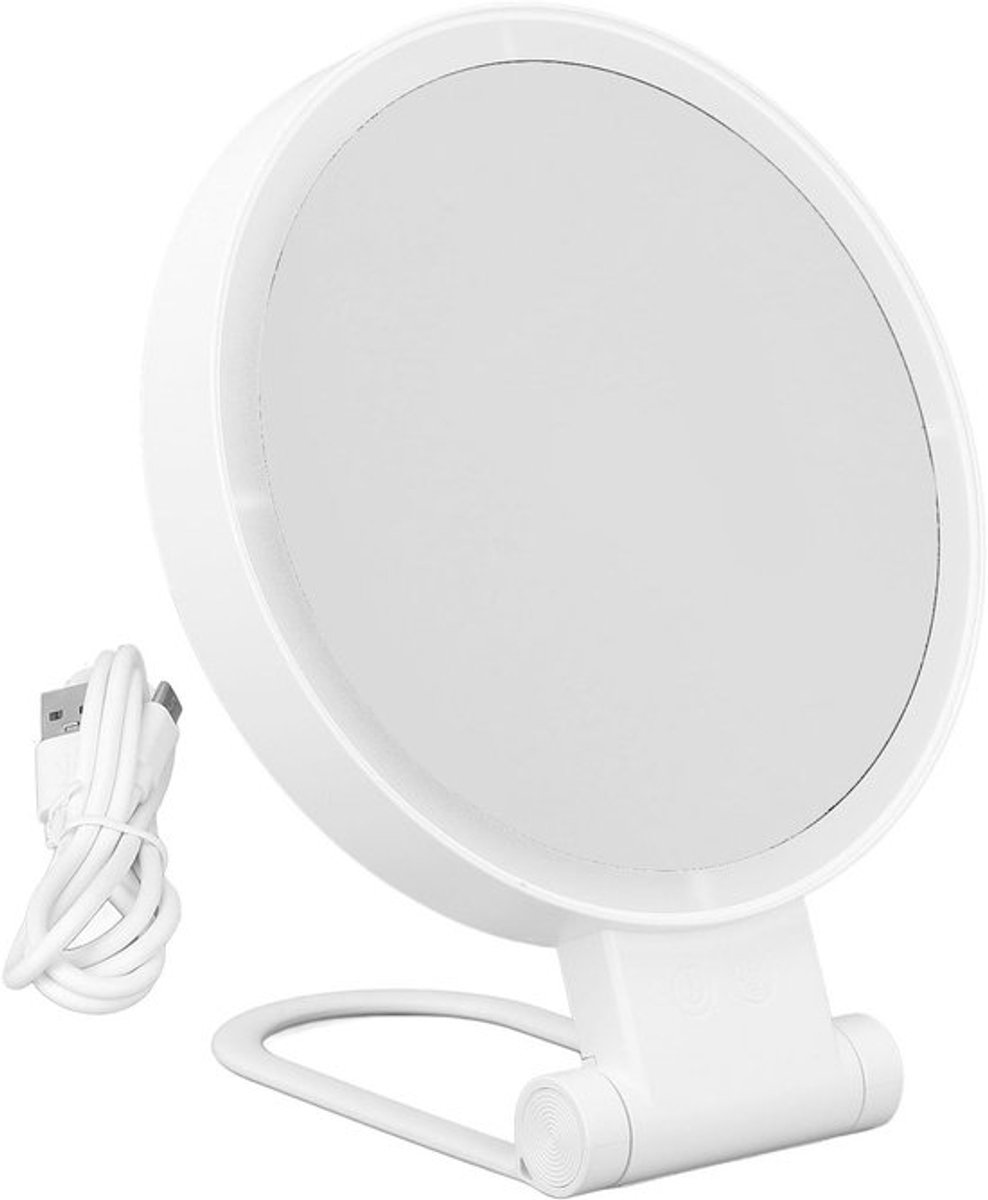 Versterk je Schoonheidsroutine met een Oplaadbare Make-up Spiegel met LED Licht, 5X Vergroting, Dimbare Verlichting en Drie Kleuren voor Thuis en Reizen