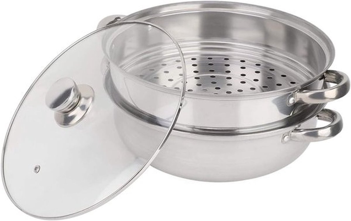 RVS Stoompan 27 cm met 2-laags Stoommandje voor Soepen en Groenten Koken