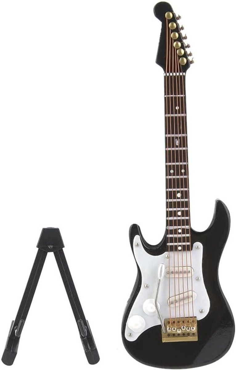 Miniatuur Houten Elektrische Gitaar Ornament voor Verzamelobjecten en Bureau Decoratie - Zwart, Perfect voor Muziekliefhebbers en Cadeaus