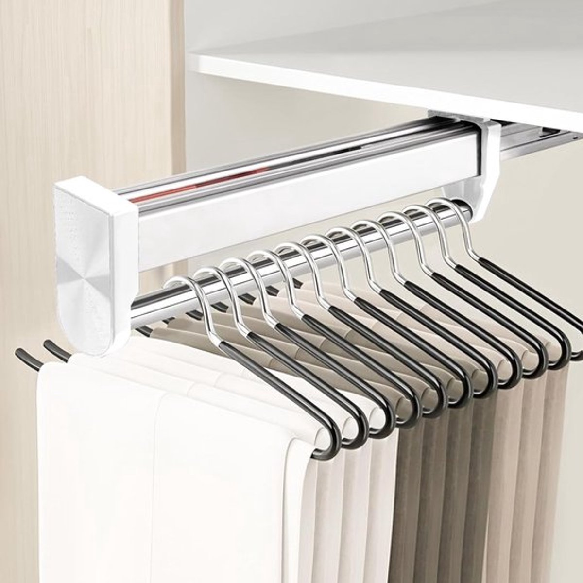 Verstelbare telescopische kledingrail van 292 mm voor het ophangen van broeken en kleding in de kast - Wit, ruimtebesparend en multifunctioneel