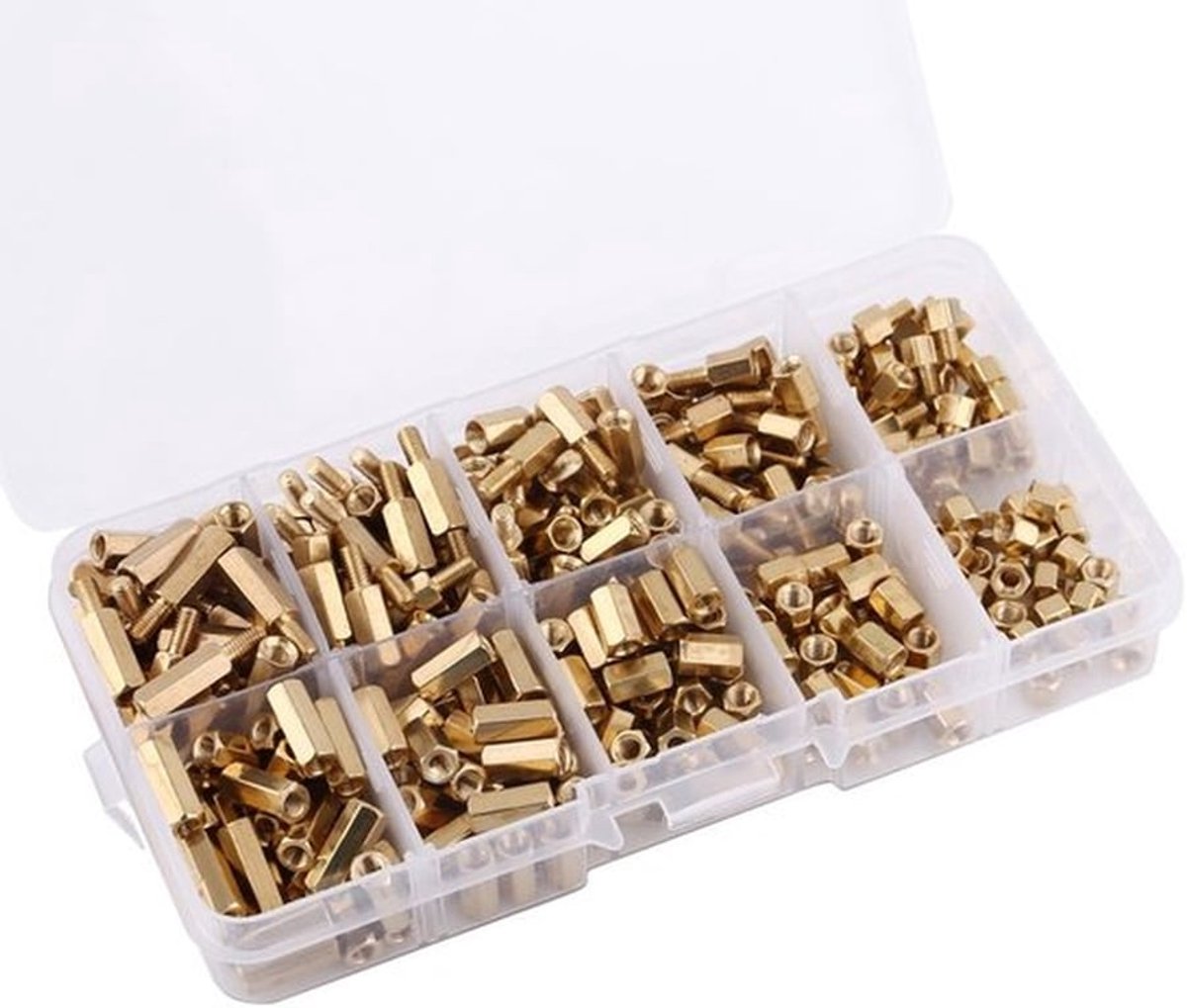 M3 Moeren en Schroeven Set met 300 Stuks - Diverse Draadspacers en Hex Bouten van Messing voor Klussen en DIY-projecten