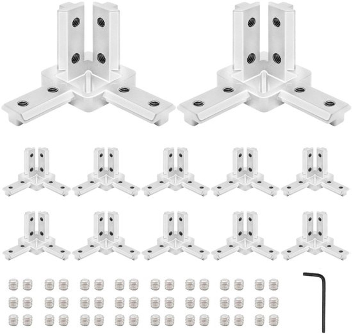 Hoekbeugels 12 Stuks - 3-Weg Connectoren - Zwart - M4-Schroeven - M3-Sleutel - Zinklegering, Roestbestendig - Connector