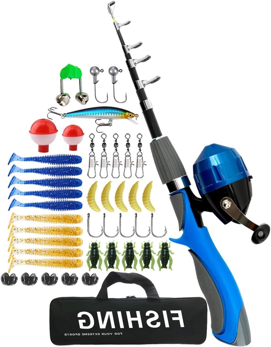 Telescopische Hengel - Kinderhengel Set - Vissen Leren - Compleet Met Tas - 1.6 Meter - Blauw