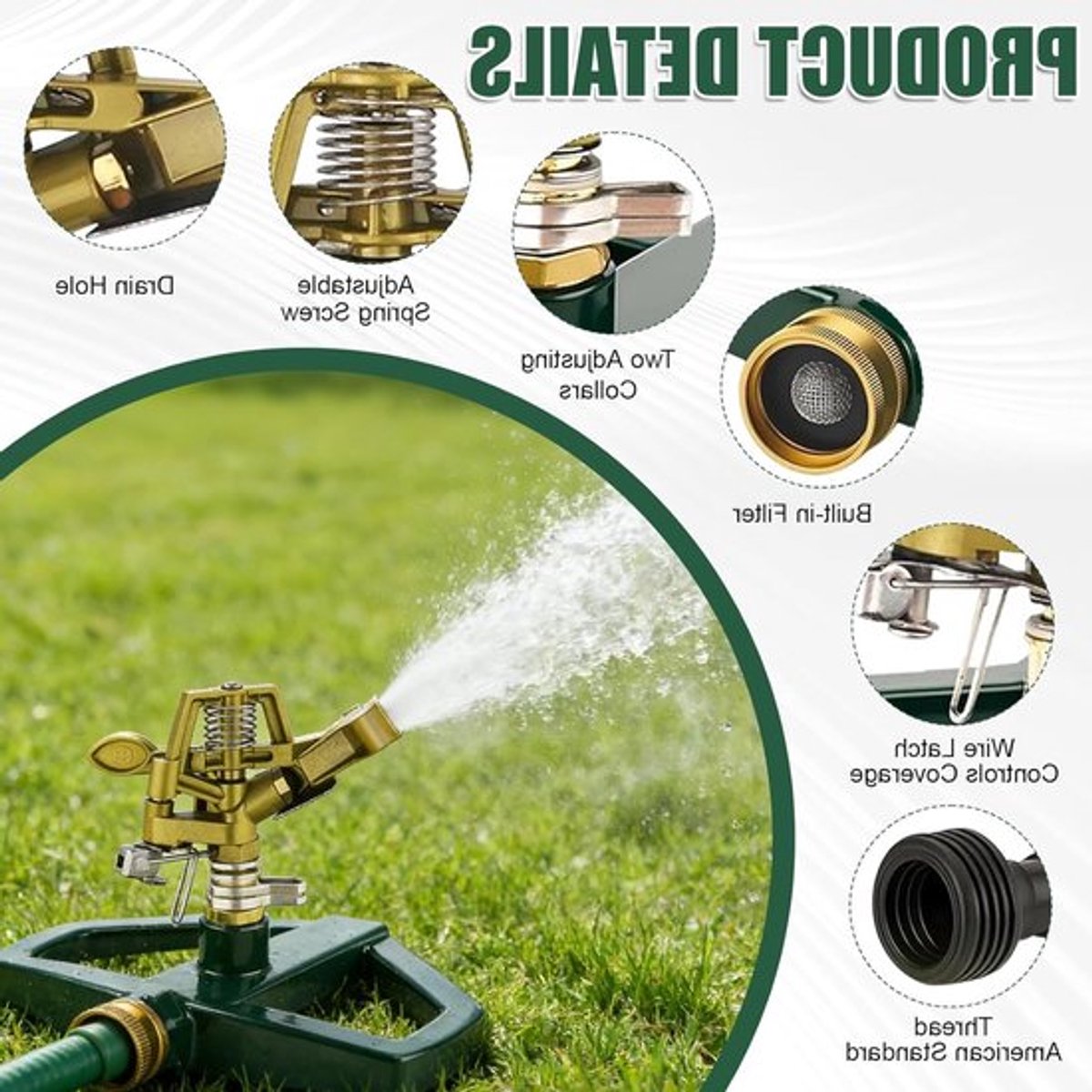 Automatische 360° Rotating Circulaire Tuinsproeier met Metalen Basis voor Grond, Gras en Tuinirrigatie in Grote Gebieden