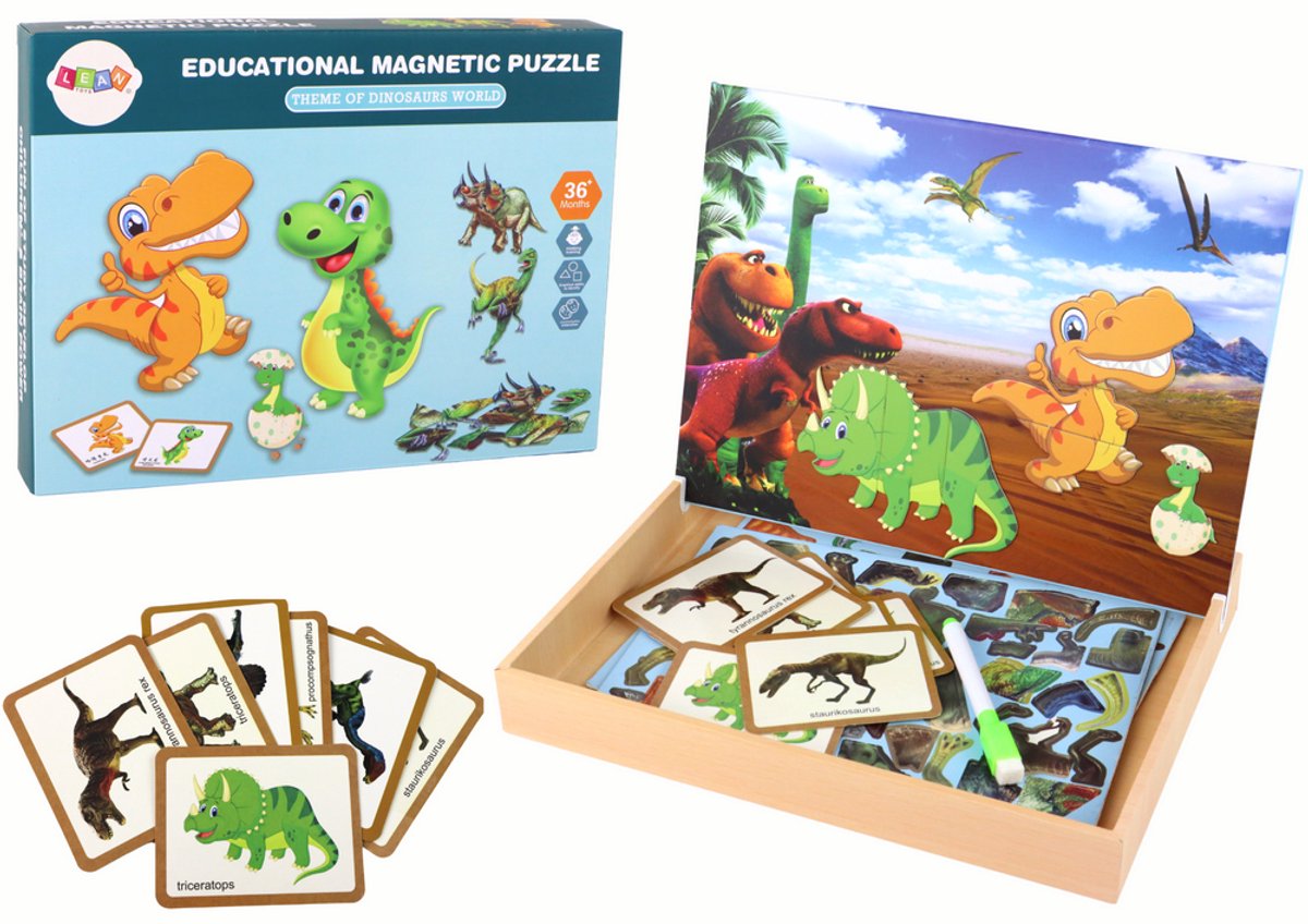 Een set educatieve magnetische puzzels met dinosaurussen - UNI