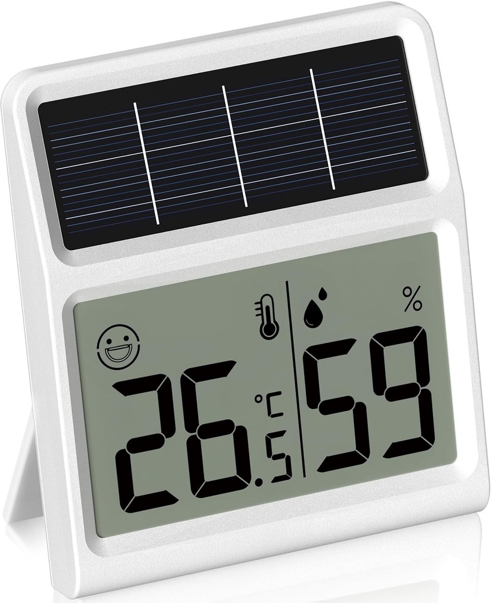 Solar Thermometer Hygrometer - Wit - 55 x 65 mm - Digitaal en Duurzaam - Voor Binnengebruik