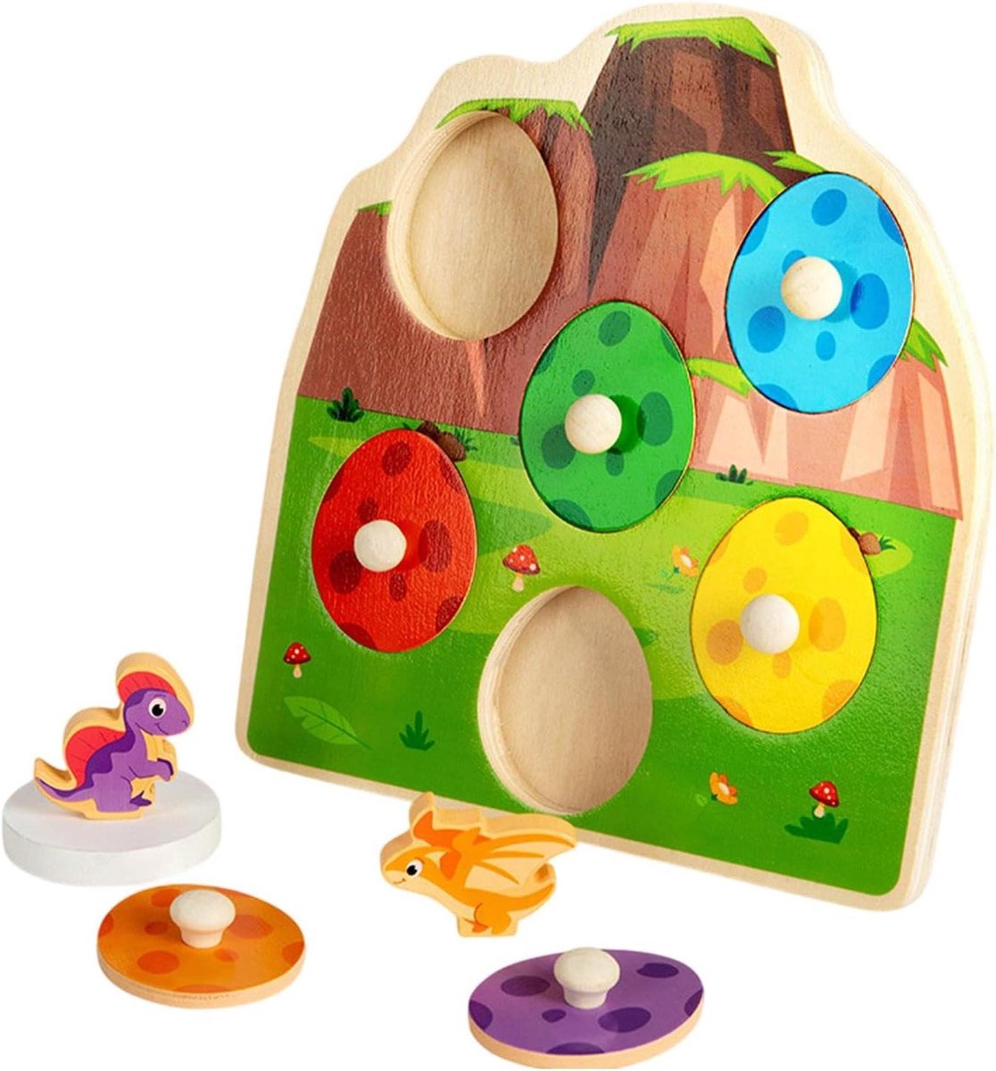 Houten Dinosaurus Puzzel - Dinosaurus Eieren Puzzel - Cognitieve Ontwikkeling - Meerlaags Ontwerp - 17.6 x 1.7 x 19.3 cm