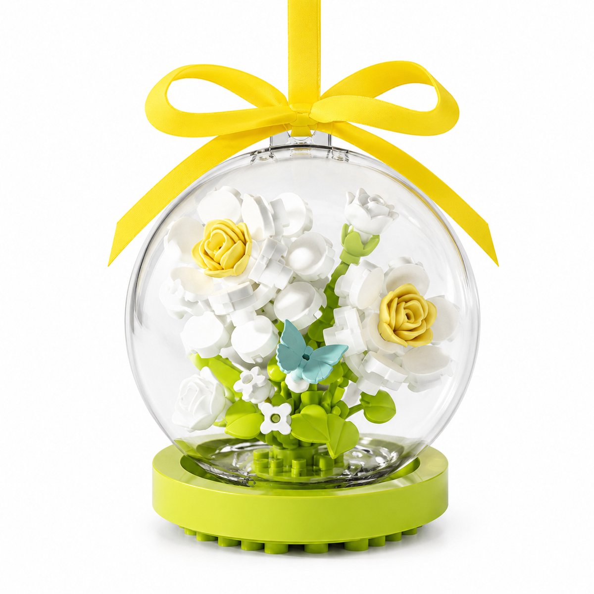 Gloovon Bloemen Ornament Bouwpakket - 2-in-1 Bloemenboeket in Transparante Bol - Hangend & Staand - Decoratieve Bloem met Vlinder - 90 stuks - Niet compatibel met LEGO - Cadeau voor Volwassenen & Kinderen - Botanical Collection