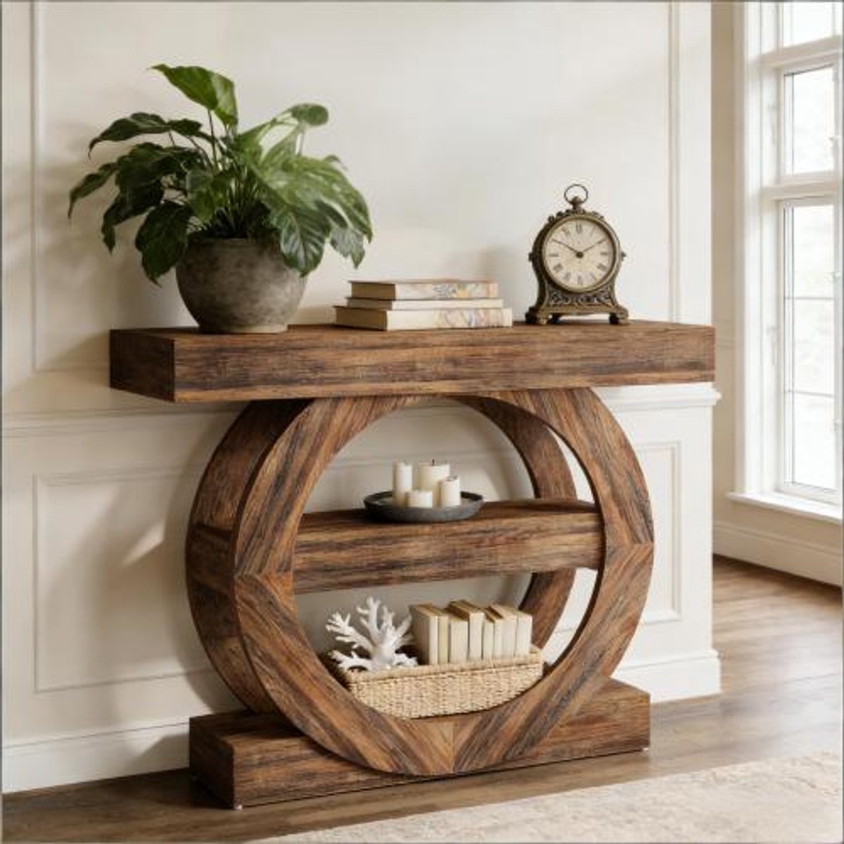 COVREO Sidetable 105 x 30 x 85 cm, Rustic Brown, hout, 3 open vakken
