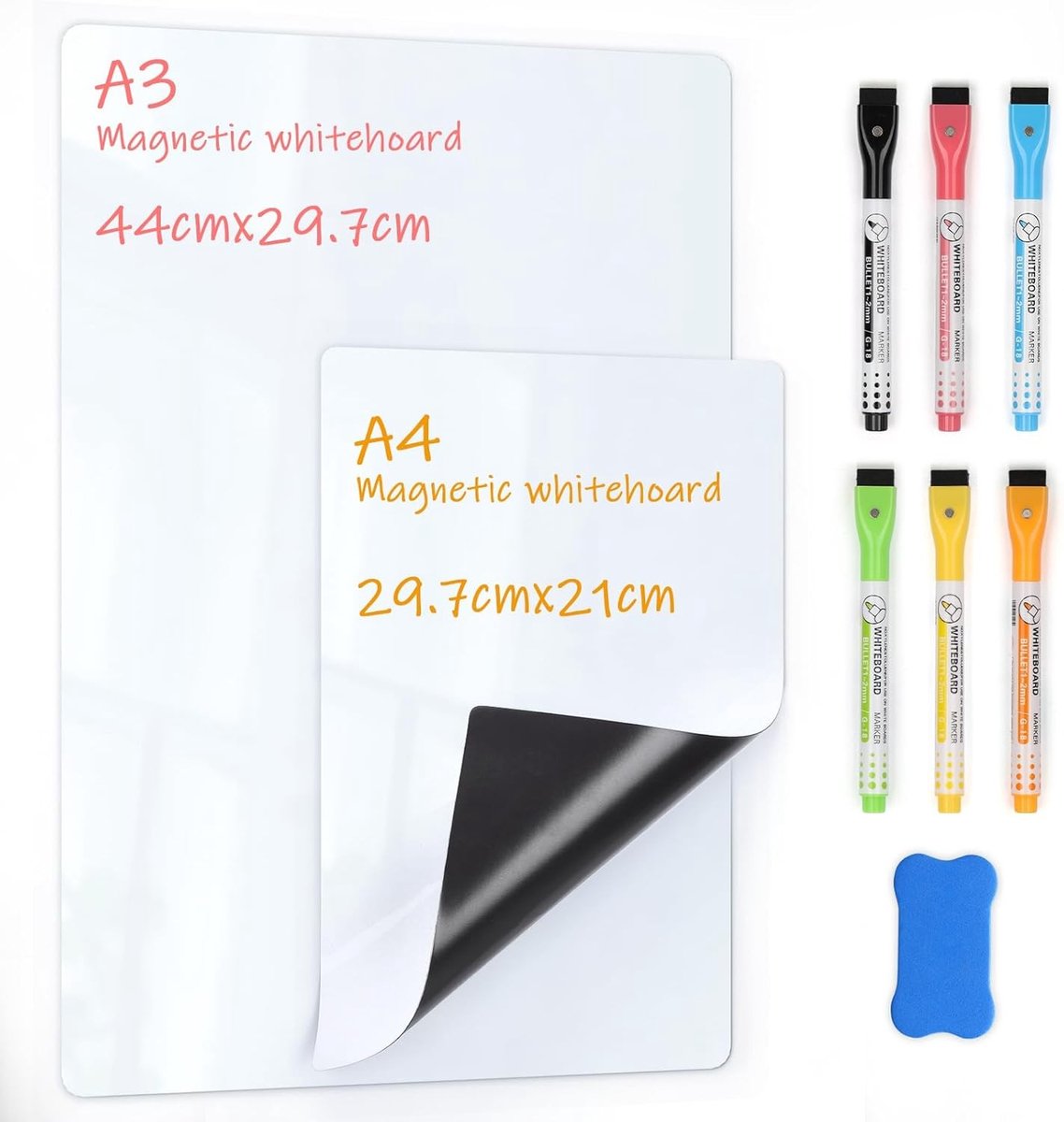Magnetisch Whiteboard Set - Wit - A3 en A4 - Met Vlekbestendig Oppervlak en Magnetische Achterkant - Voor Thuis, Keuken en Kantoor