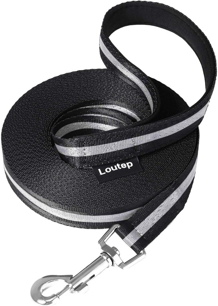 Hondentrainingslijn - Zwart & Wit - 5 m - Extra Lange Nylon met Gewatteerd Handvat - Voor Puppy’s en Volwassen Honden