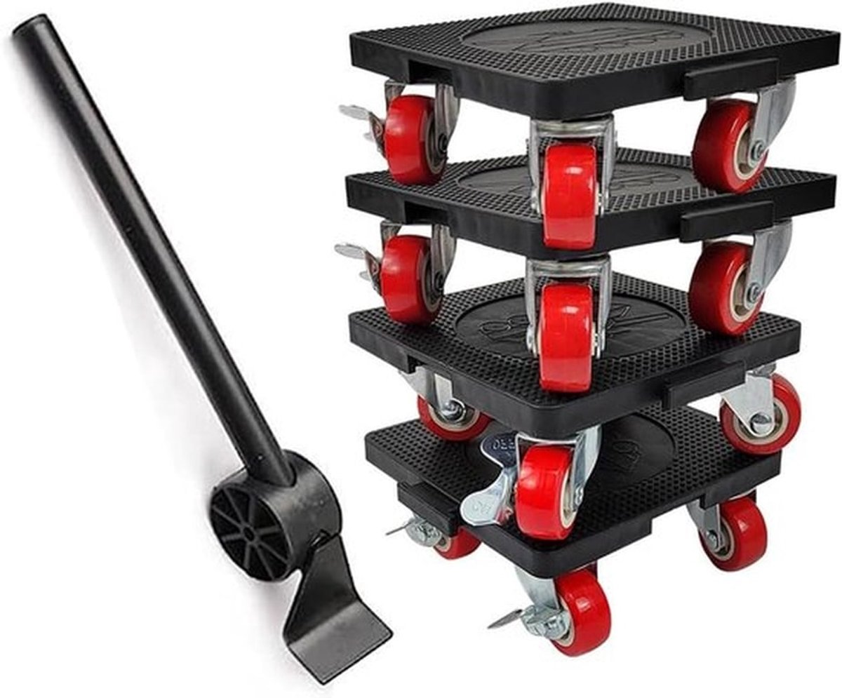 Set van Meubelrollen voor het Verplaatsen van Zware Meubels, 4 Rollen en 1 Hefboom, 360 Graden Draaibare Lagers voor Eenvoudig Transport van Meubels