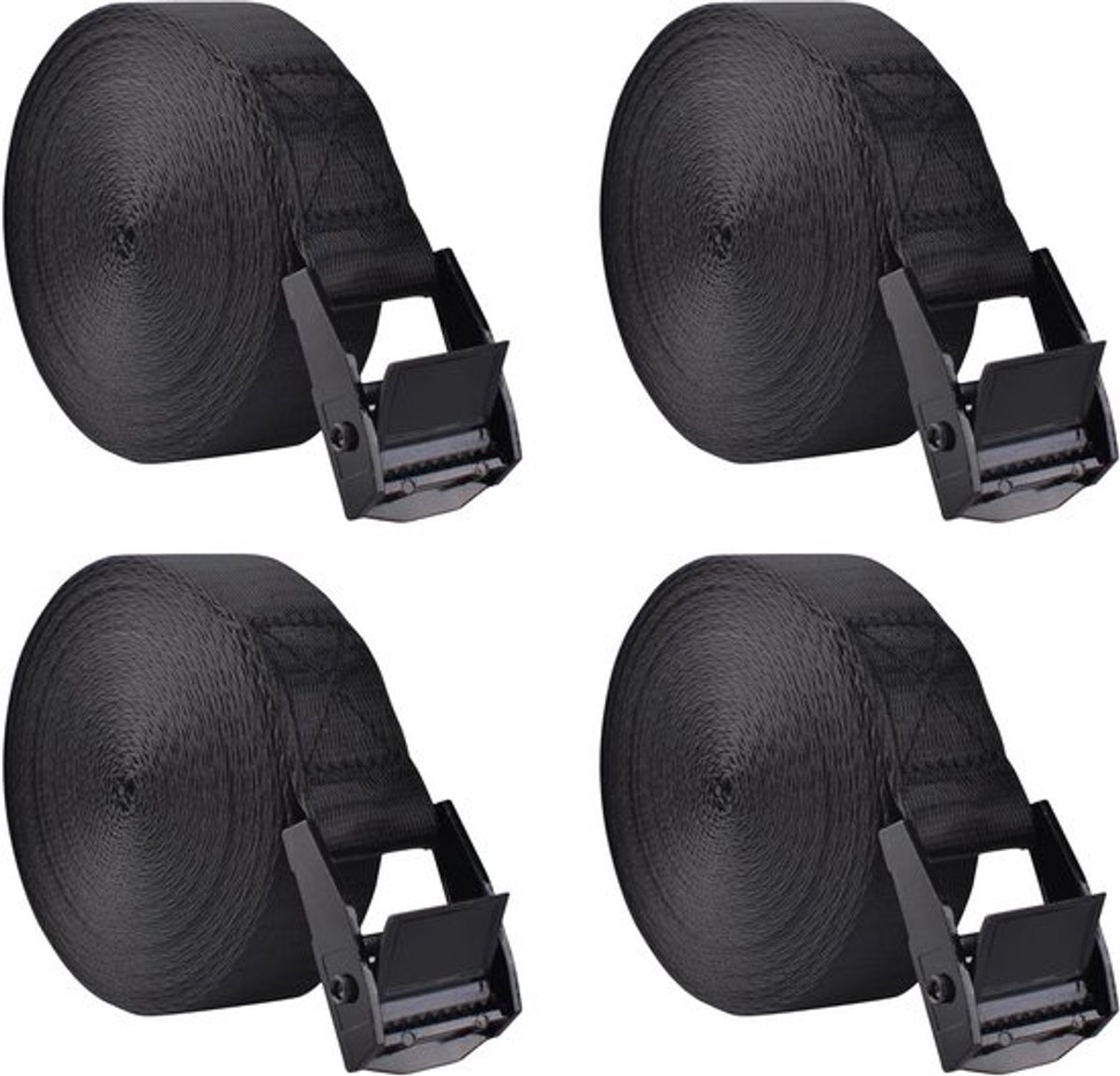Set van 4 zwarte nylon bagagestraps met verstelbare gespen voor veilig reizen en organisatie