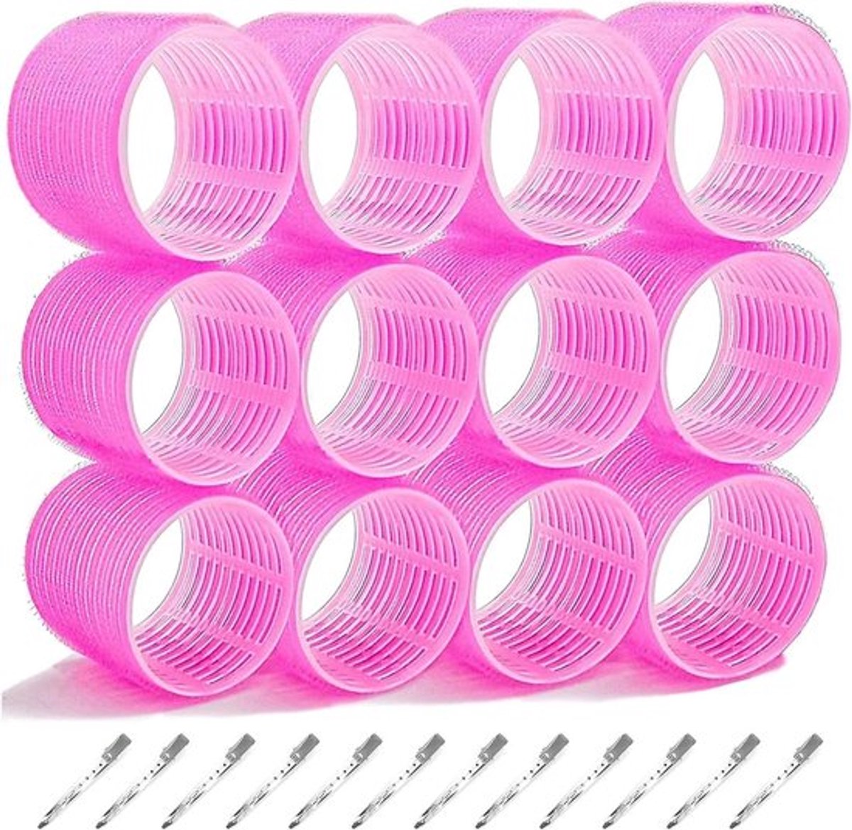 Set van 24 Jumbo Haarrollers en 12 Duckbill Clips, Zelfklevend, 64 mm voor Lang, Medium en Kort Haar, Perfect voor Salon en Thuisgebruik