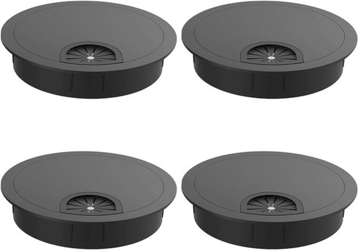 Set van 4 Kabeldoorvoeren 60mm met Draaihaak, Zwart, Elegante Kabelbeheeroplossing voor Kantoor en Werkplek Organisatie