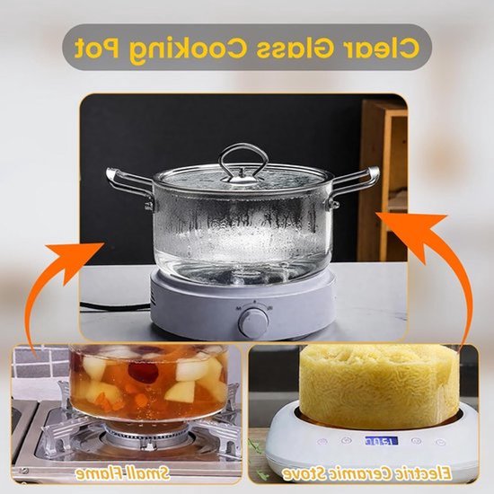 Hittebestendige glazen stoofpot met deksel - Perfect voor soep, pasta en salades met roestvrijstalen handgrepen — afbeelding 4