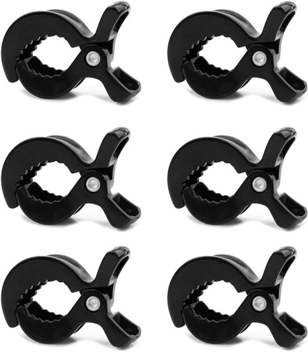 Set van 6 Universele Clips voor Kinderwagens, Buggy Accessoires, Voor Mosquito Net en Dekens, Zwart