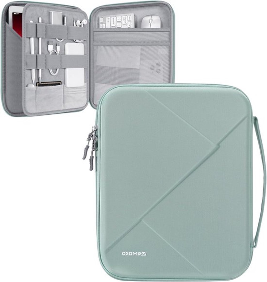 Tablet Sleeve Tas voor 9-11 Inch Tablets, Geschikt voor iPad Air en Pro, Hard EVA met Gevoerde Handgreep, Bescherming en Stijl in Groen